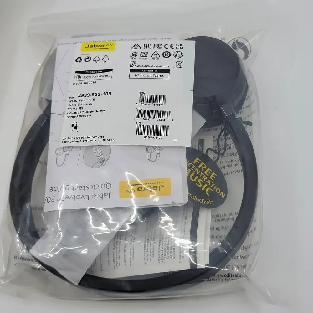 Jabra HSC016 Evolve 20 USB 2 Ear Stereo MS 4999-823-109 Corded Headset New